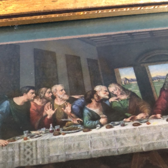 The Last Supper circa 1960 framed & Matted miniature 7.5” by 4” Da Vinci - Picture 6 of 7